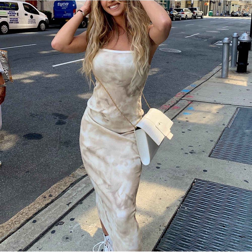 ZARA Neutral Tie-Dye Sleeveless Bodycon Midi Dress | Size S